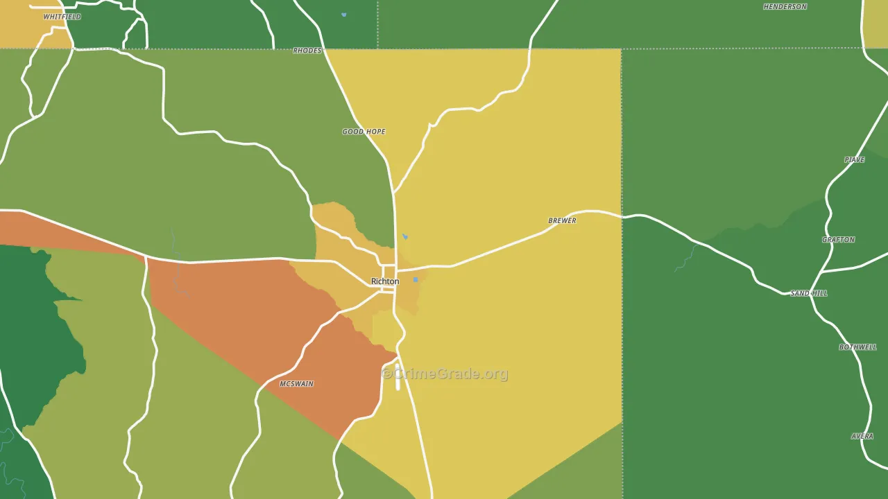 Richton, MS Map of Theft Rates