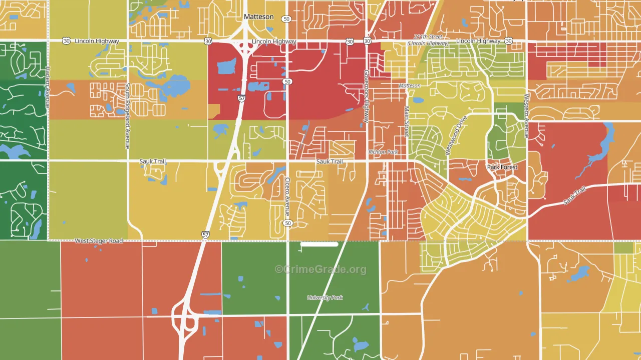 Richton Park, IL Map of Theft Rates