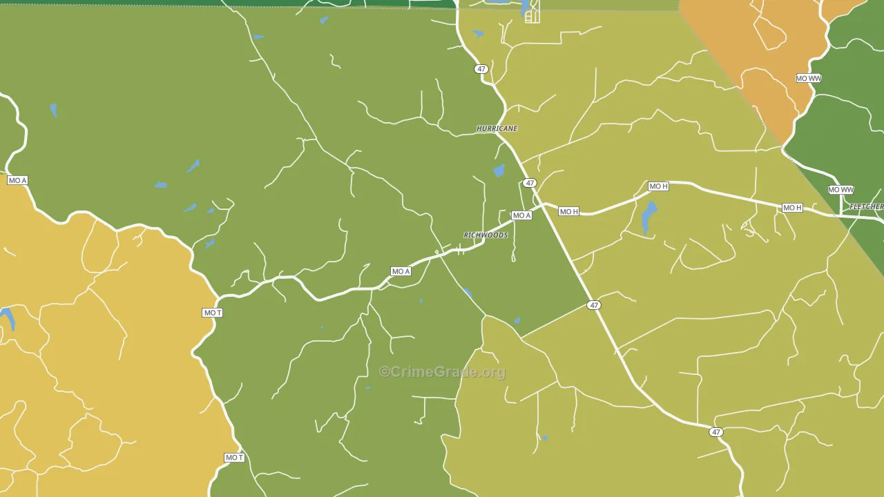 Richwoods, MO Map of Theft Rates