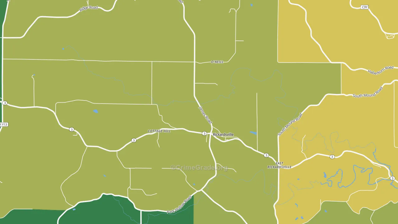 Rickardsville, IA Map of Theft Rates