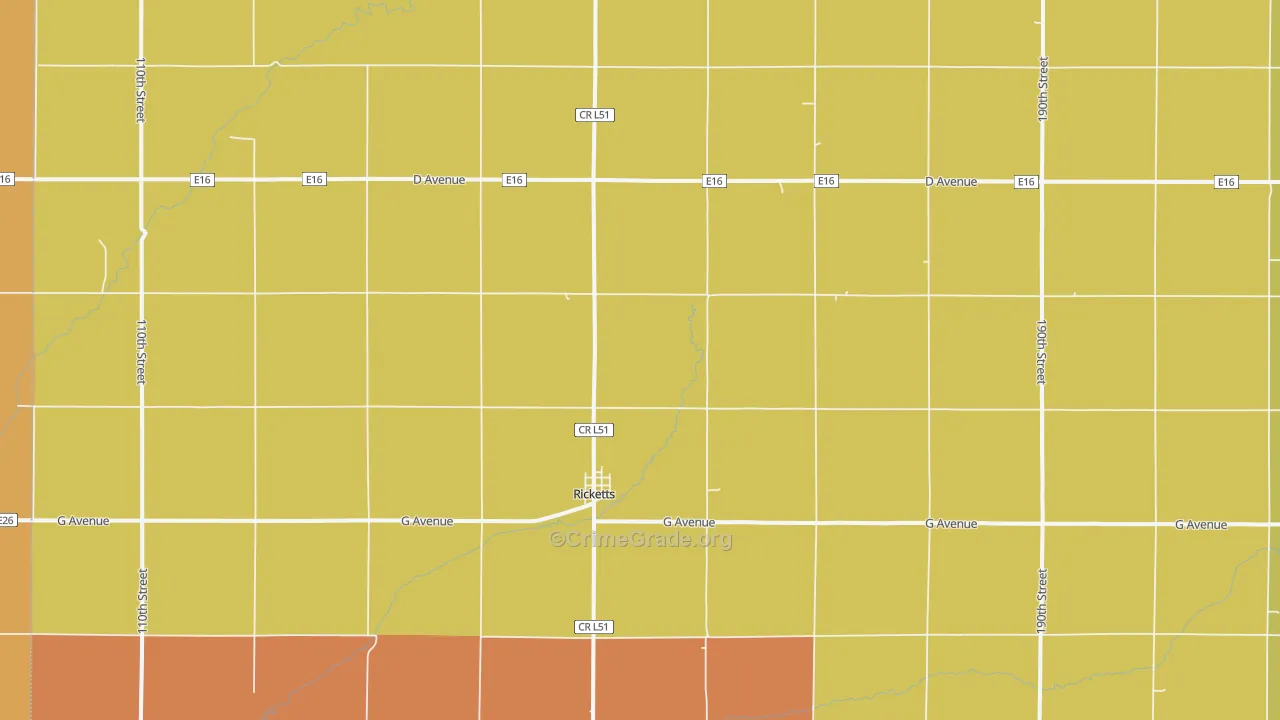 Ricketts, IA Map of Theft Rates