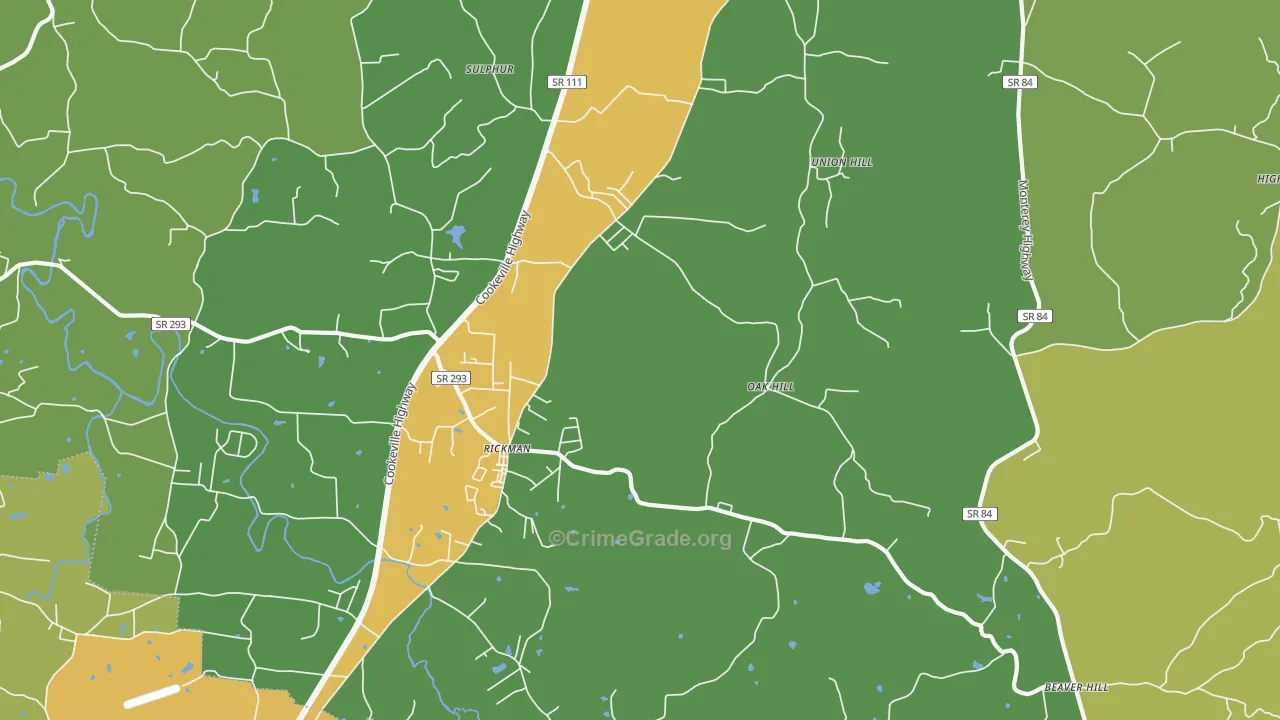 Rickman, TN Map of Theft Rates