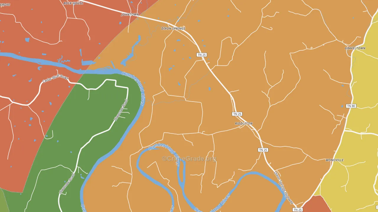 Riddleton, TN Map of Theft Rates