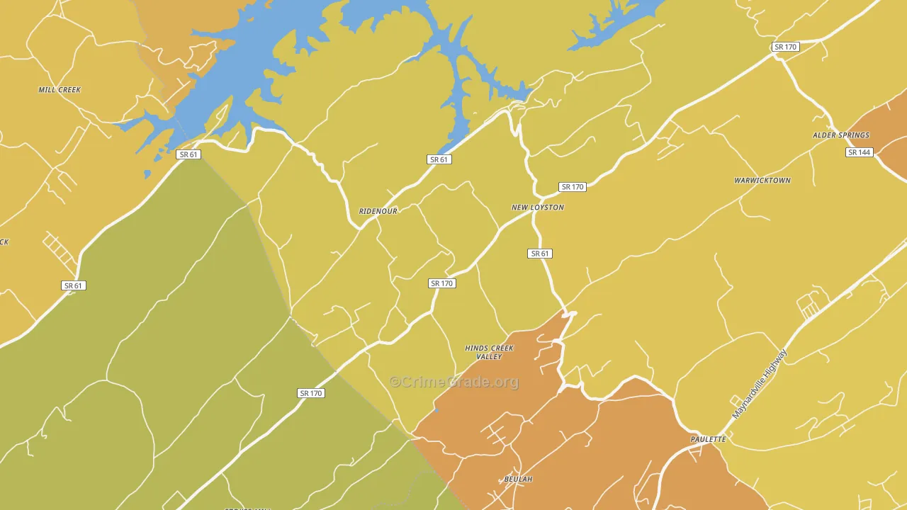 Ridenour, TN Map of Theft Rates