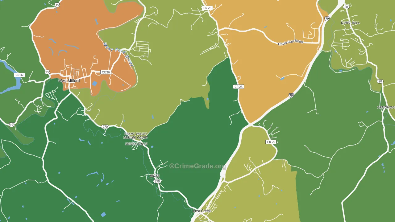Rider, WV Map of Theft Rates