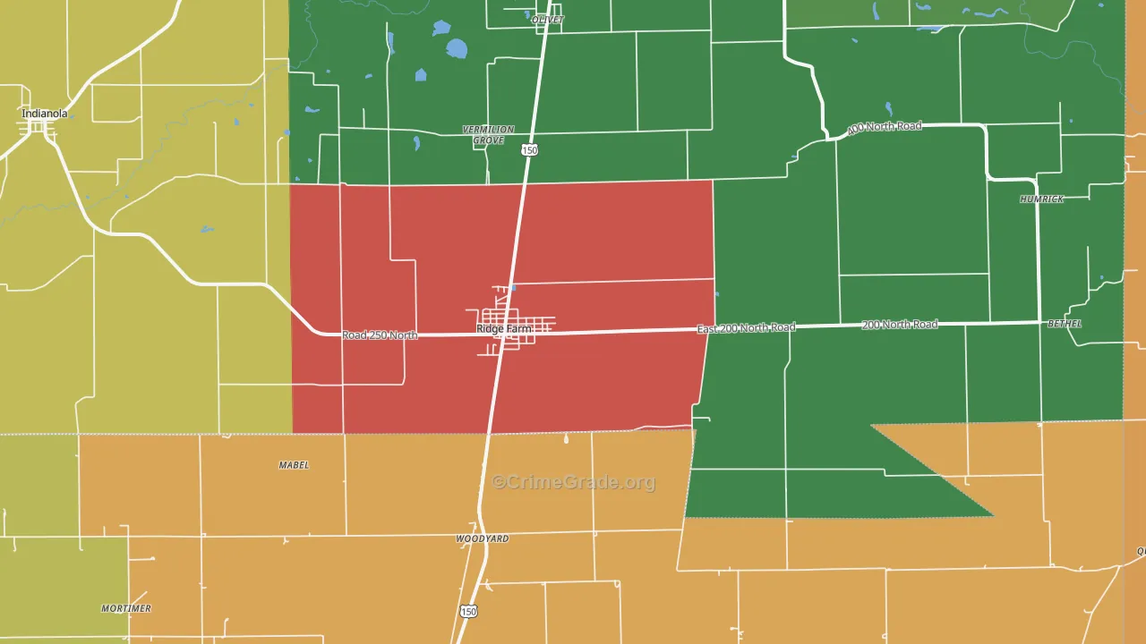 Ridge Farm, IL Map of Theft Rates