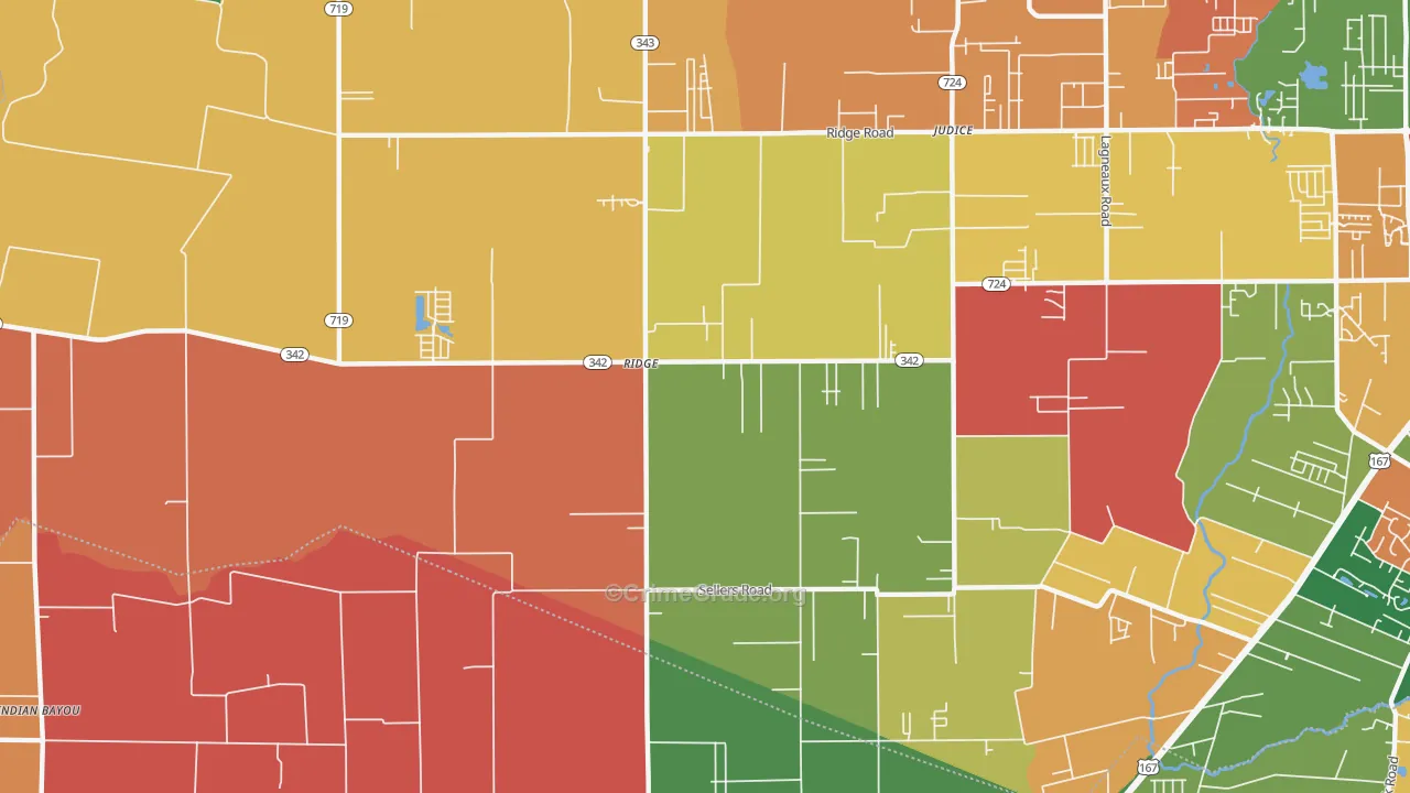 Ridge, LA Map of Theft Rates