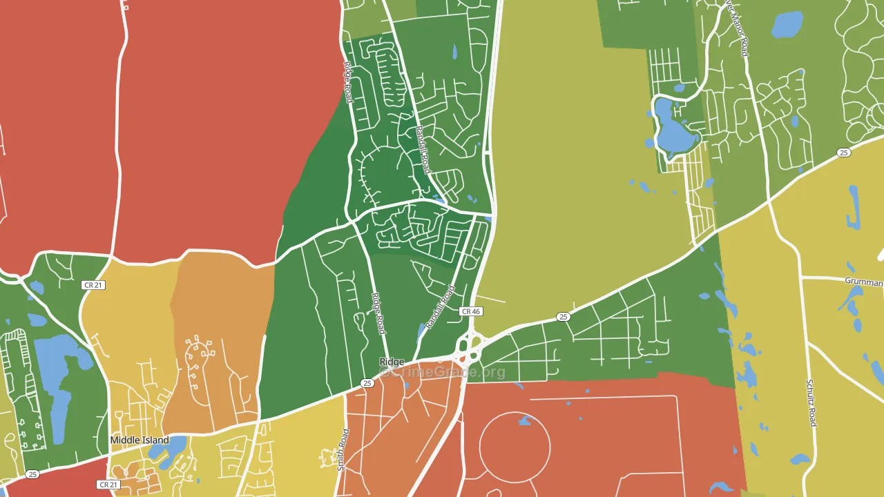 Ridge, NY Map of Theft Rates