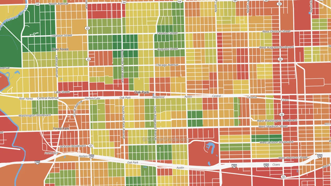 Ridgeland, Oak Park, IL Map of Theft Rates