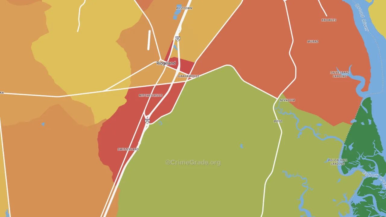 Ridgeland, SC Map of Theft Rates