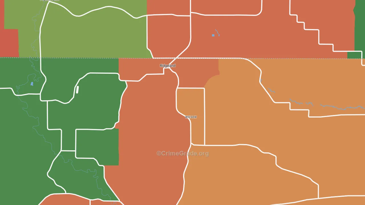 Ridgeland, WI Map of Theft Rates