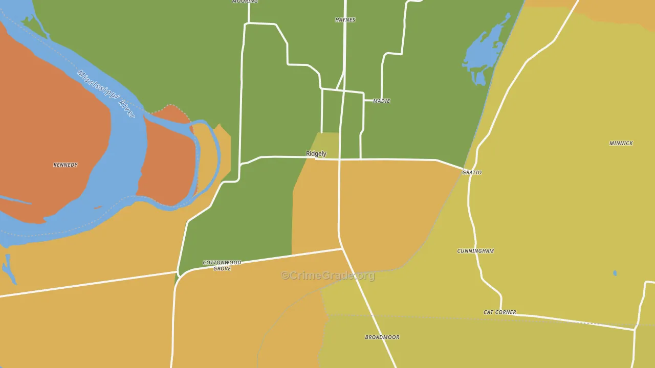 Ridgely, TN Map of Theft Rates