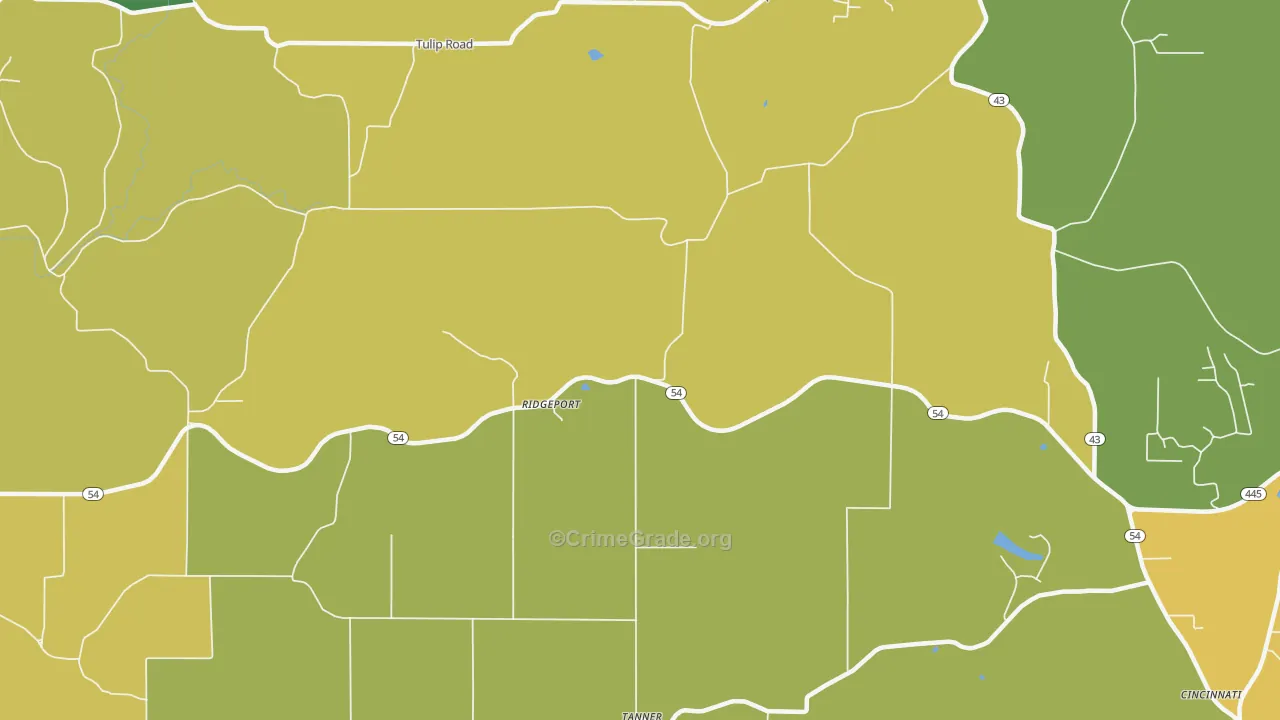Ridgeport, IN Map of Theft Rates