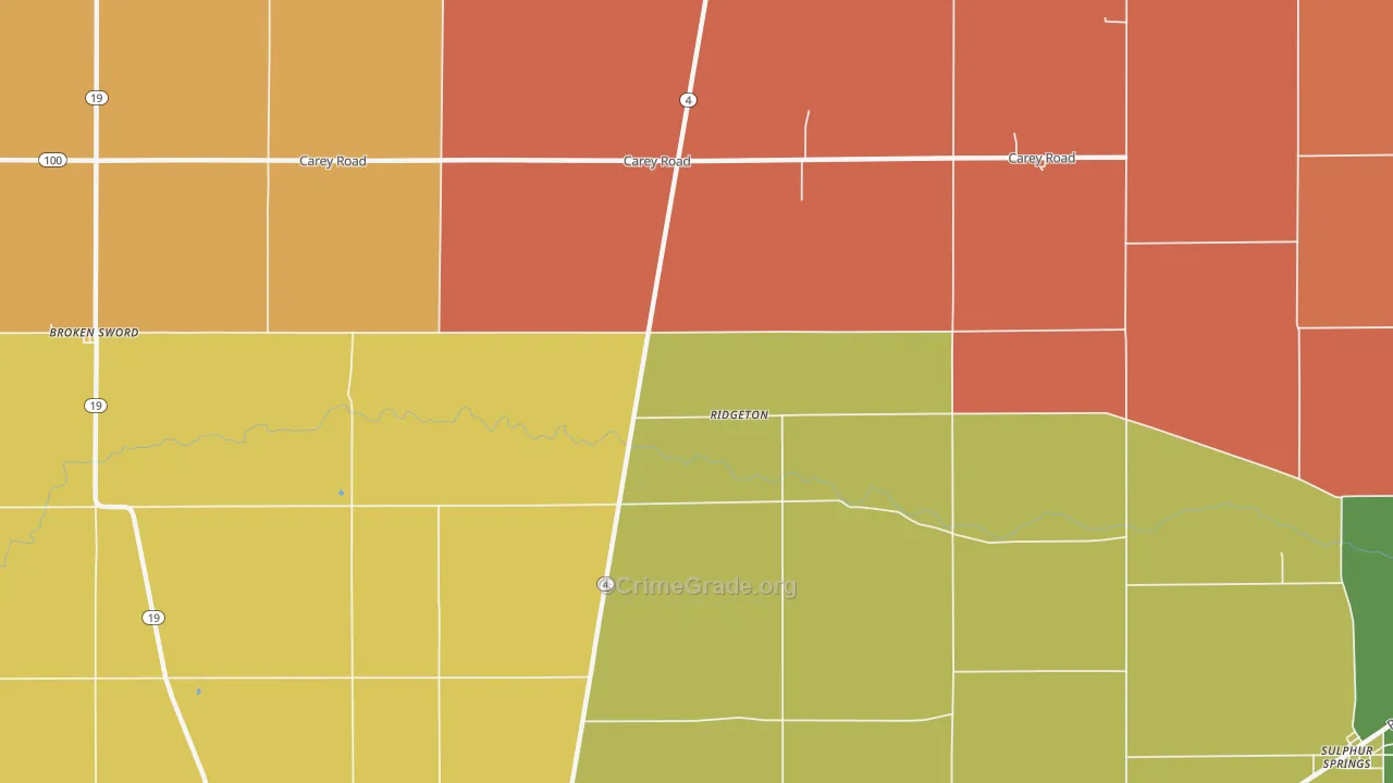 Ridgeton, OH Map of Theft Rates