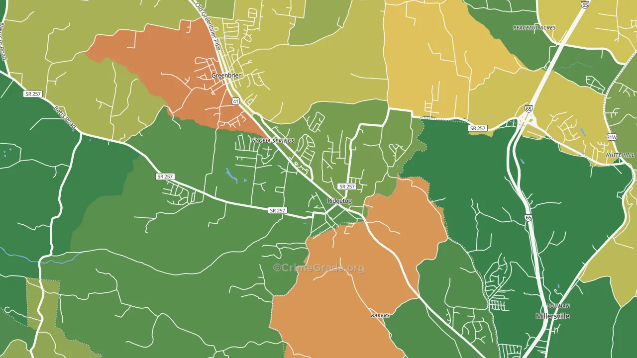 Ridgetop, TN Map of Theft Rates