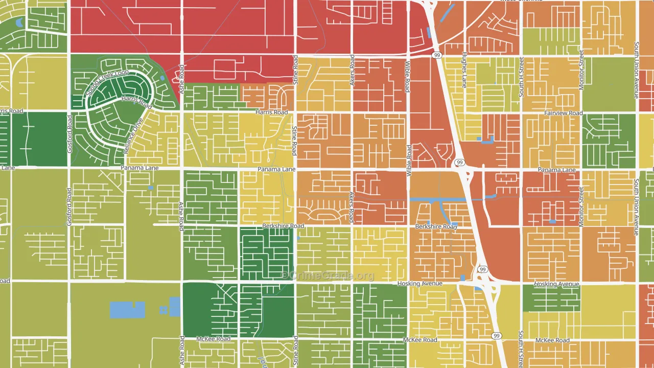 Ridgeview Estates, Bakersfield, CA Map of Theft Rates