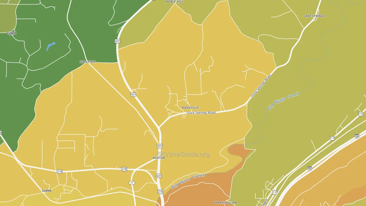 Ridgeville, AL Map of Theft Rates
