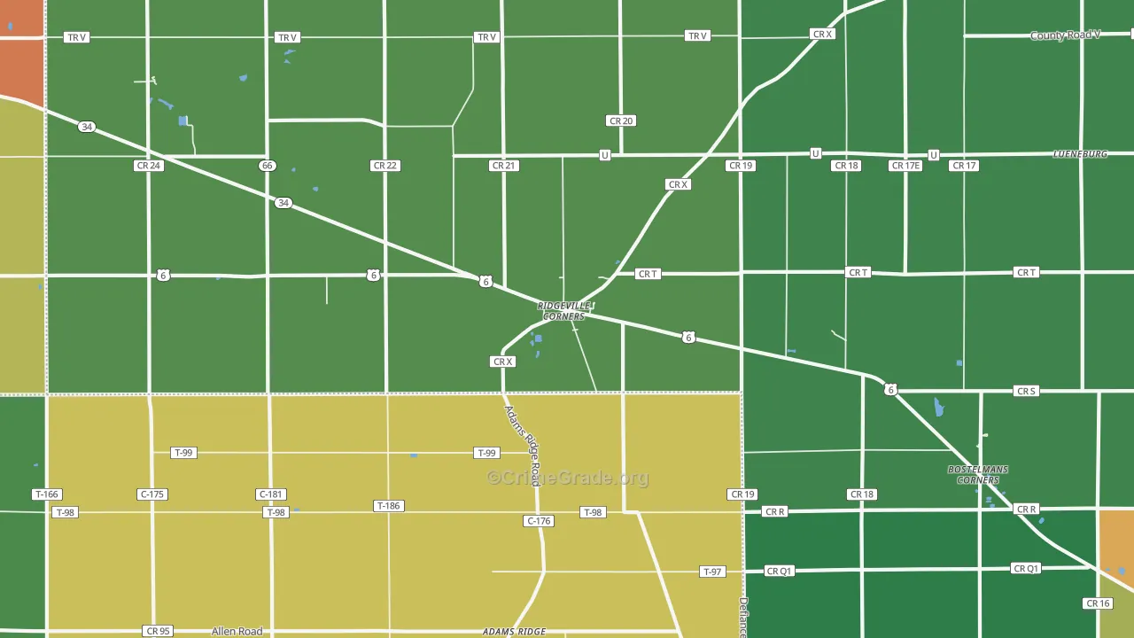 Ridgeville Corners, OH Map of Theft Rates