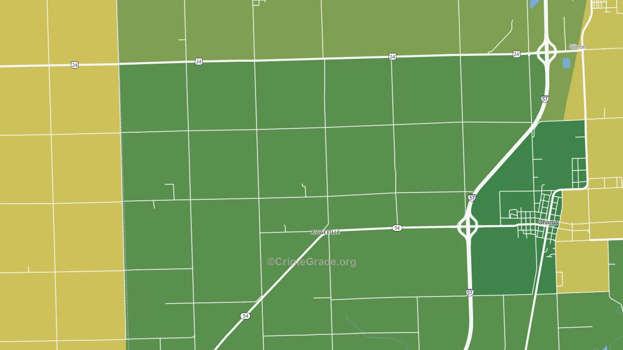 Ridgeville, IL Map of Theft Rates