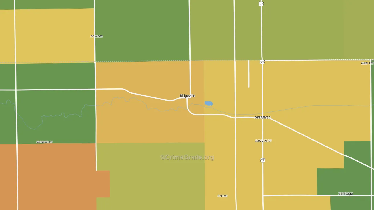Ridgeville, IN Map of Theft Rates