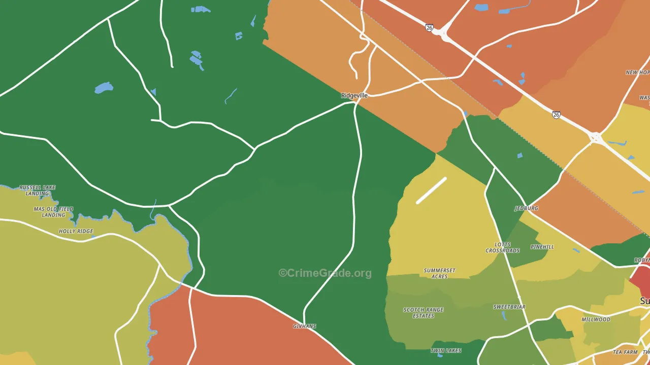 Ridgeville, SC Map of Theft Rates