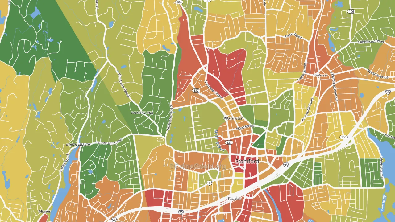 Ridgeway, Stamford, CT Map of Theft Rates