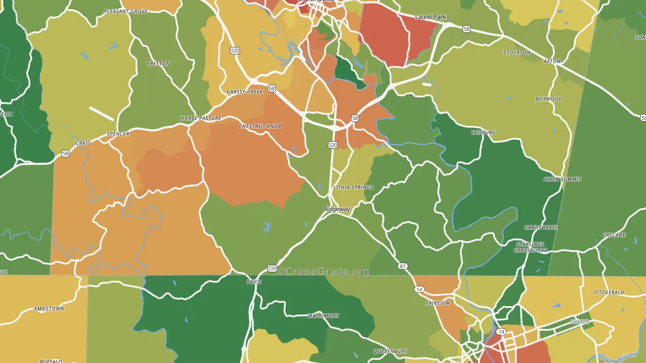 Ridgeway, VA Map of Theft Rates