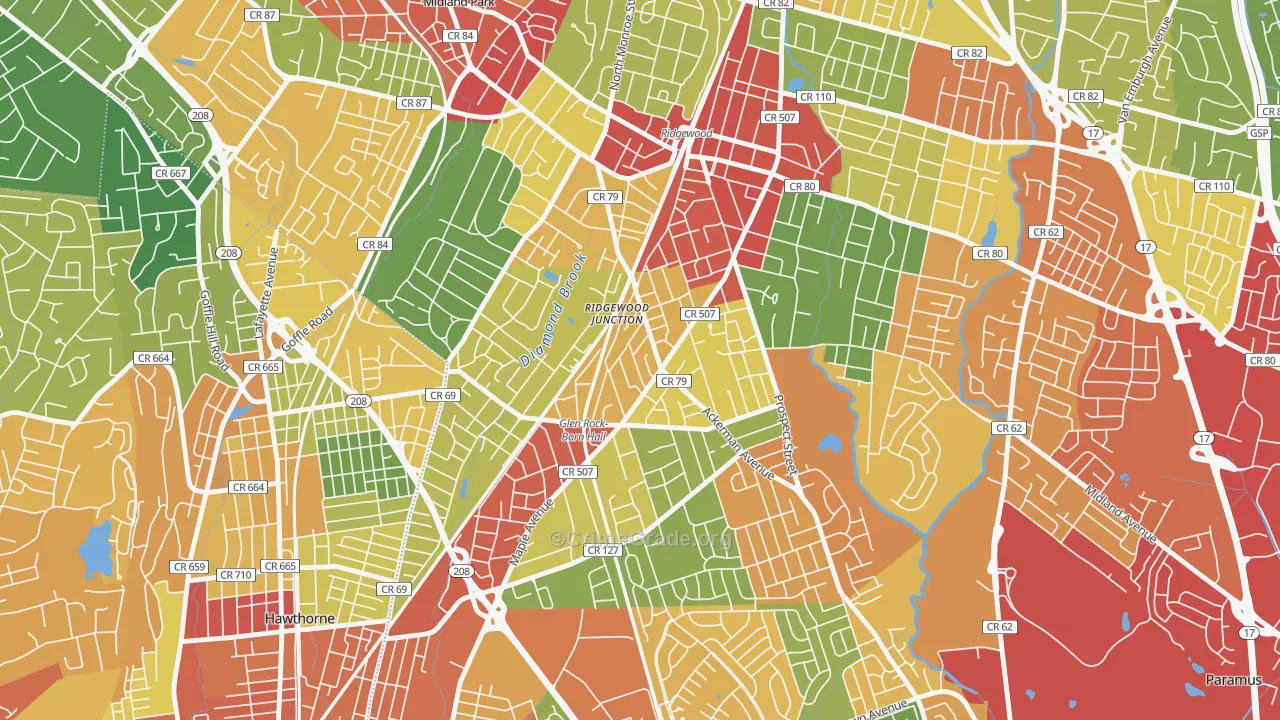 Ridgewood Junction, Glen Rock, NJ Map of Theft Rates