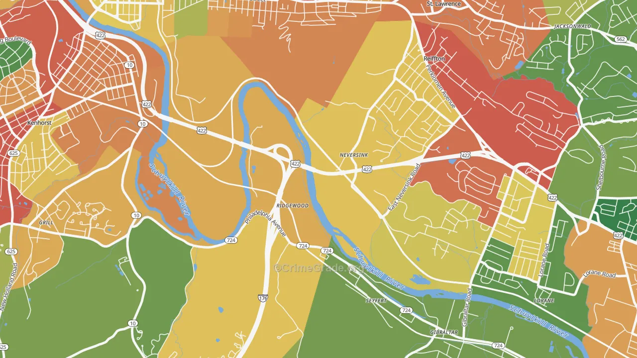Ridgewood, PA Map of Theft Rates