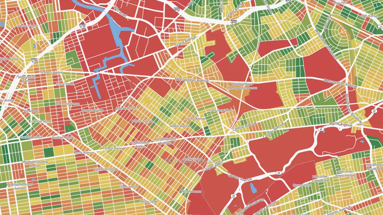 Ridgewood, Queens, NY Map of Theft Rates