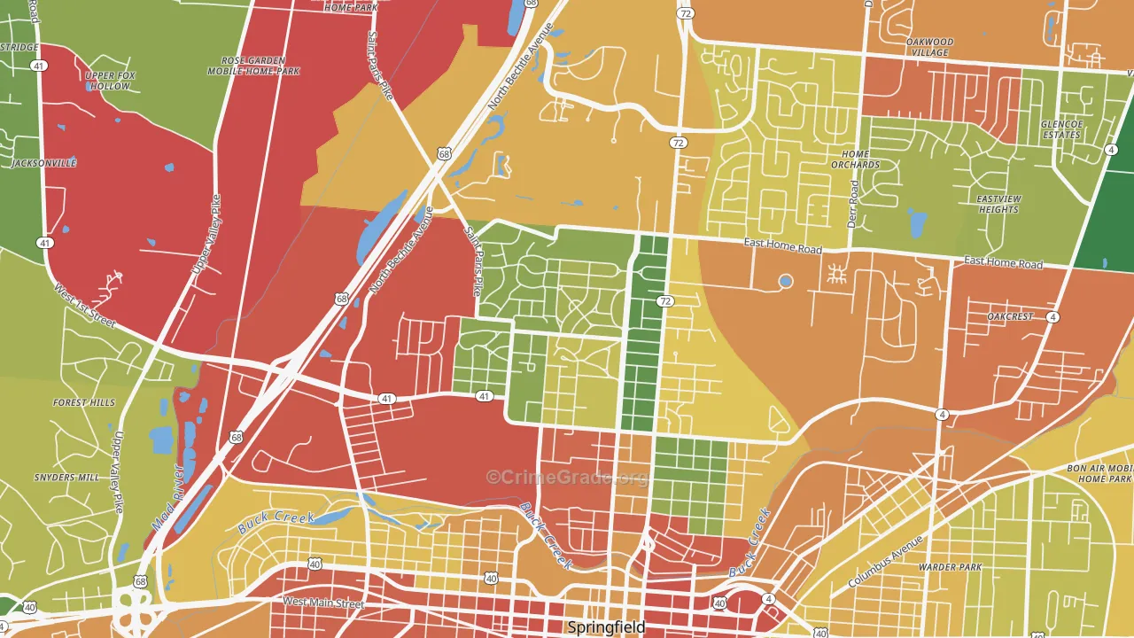 Ridgewood, Springfield, OH Map of Theft Rates