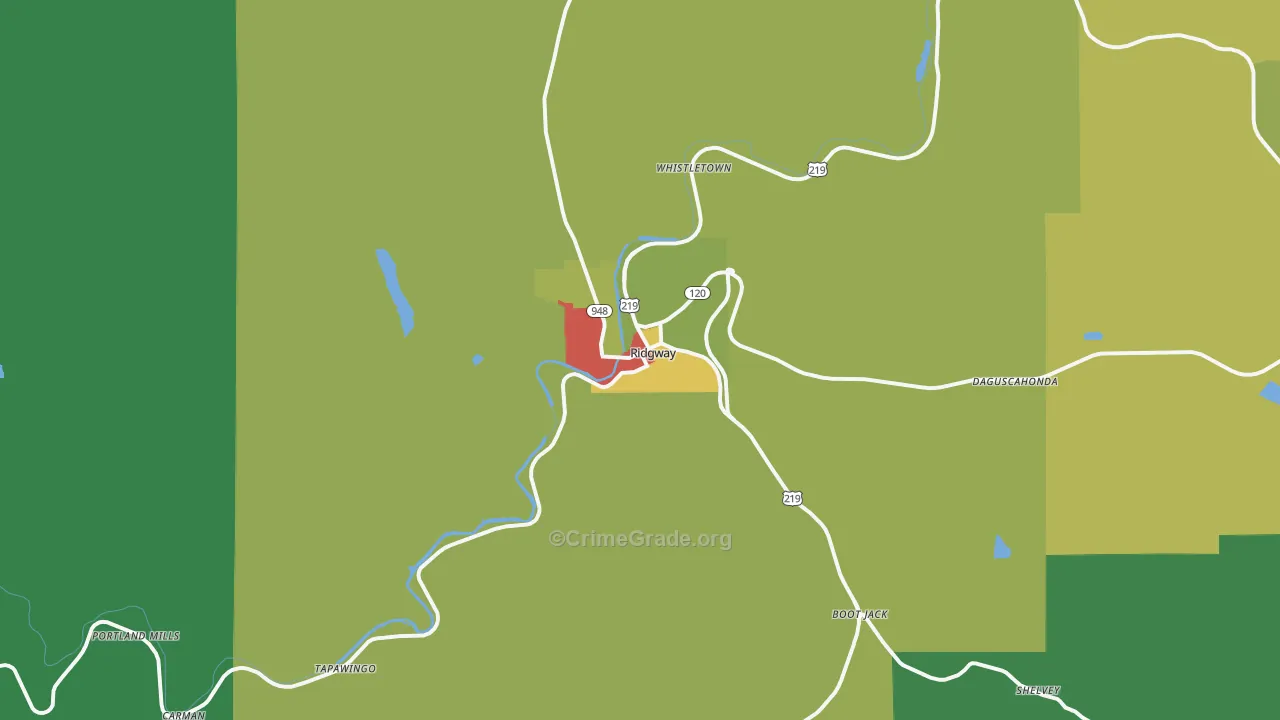 Ridgway, PA Map of Theft Rates