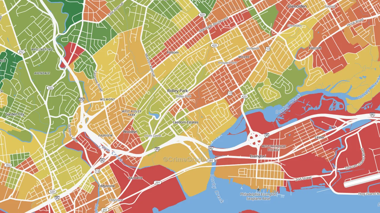 Ridley Park, PA Map of Theft Rates