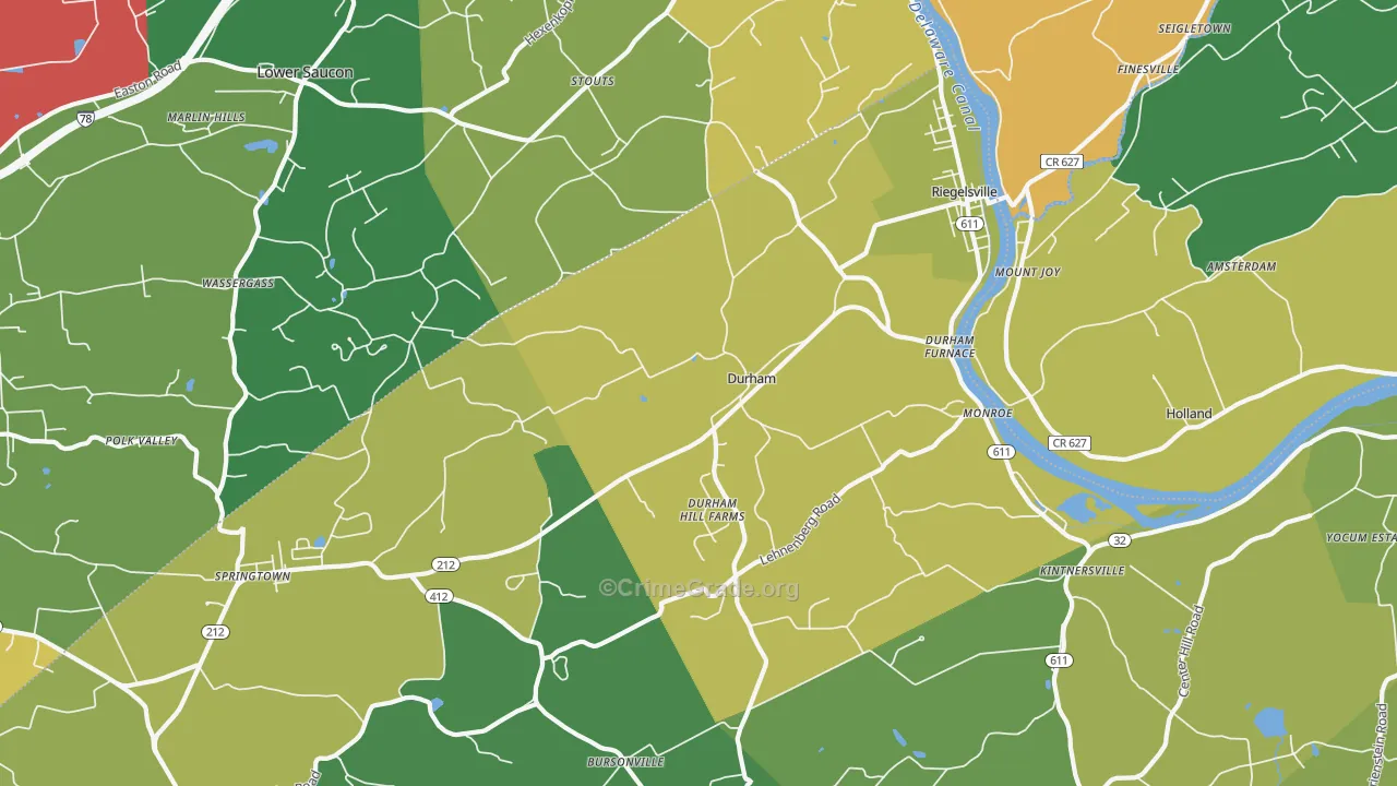 Riegelsville, PA Map of Theft Rates