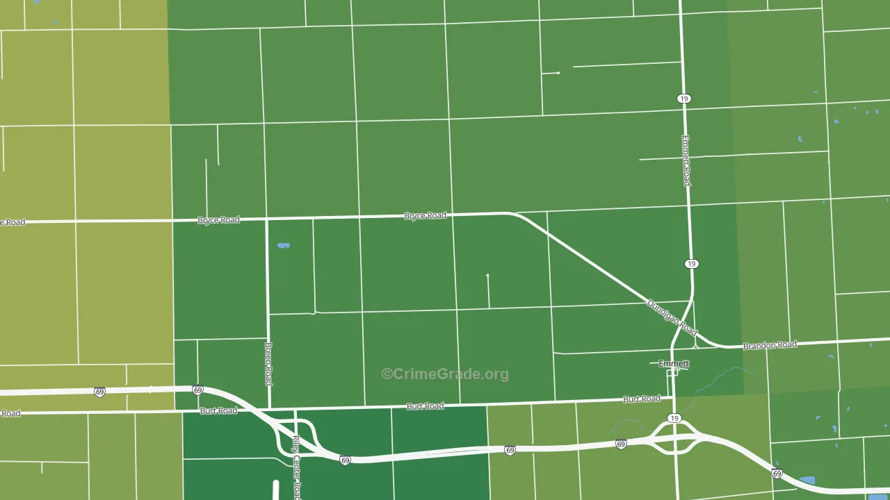 Riley Center, MI Map of Theft Rates
