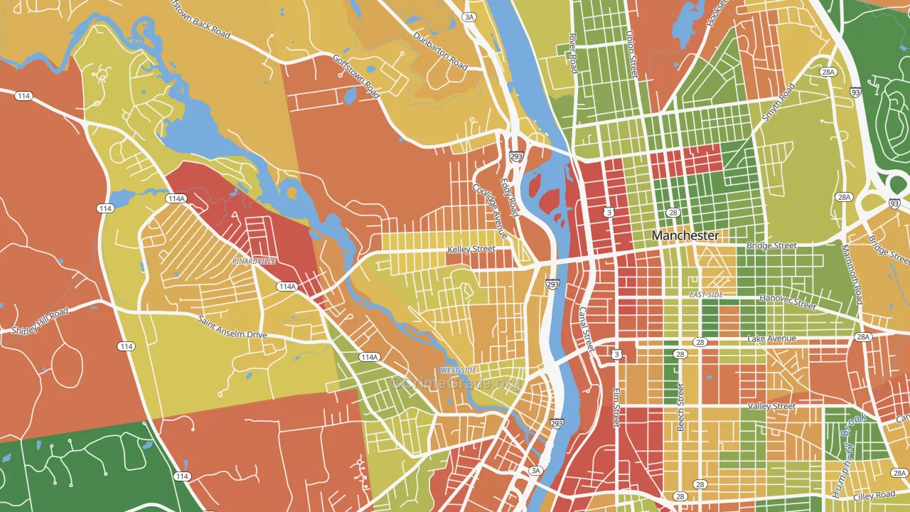 Rimmon Heights, Manchester, NH Map of Theft Rates