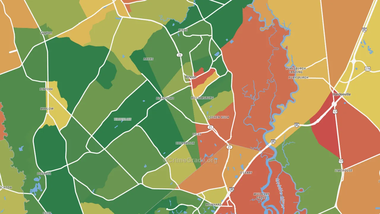 Rincon, GA Map of Theft Rates
