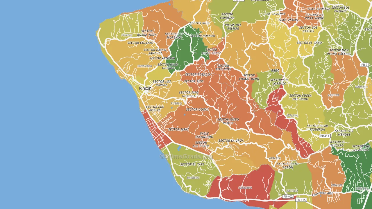 Rincon Municipio, PR Map of Theft Rates