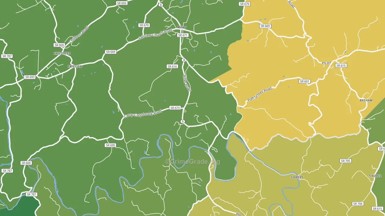 Riner, VA Map of Theft Rates