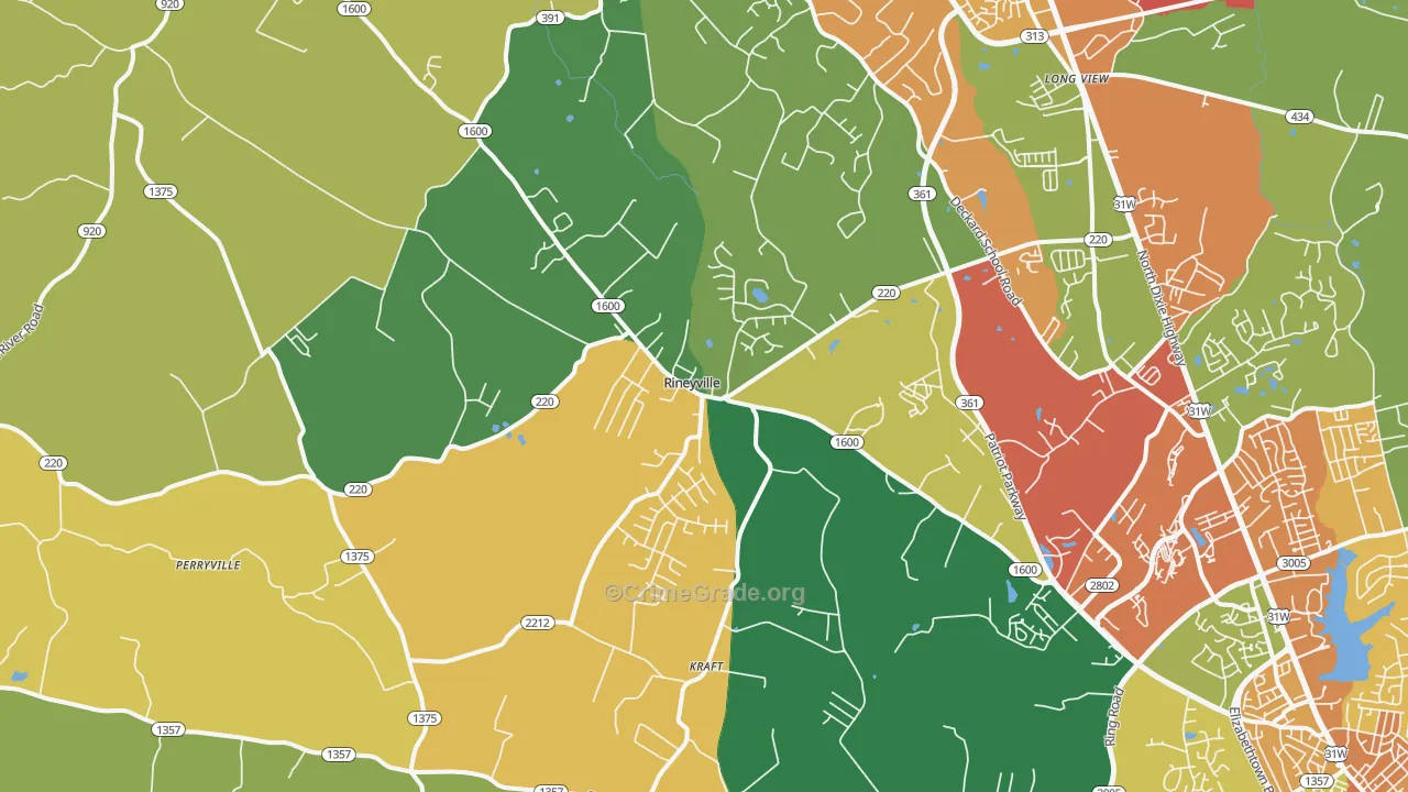 Rineyville, KY Map of Theft Rates