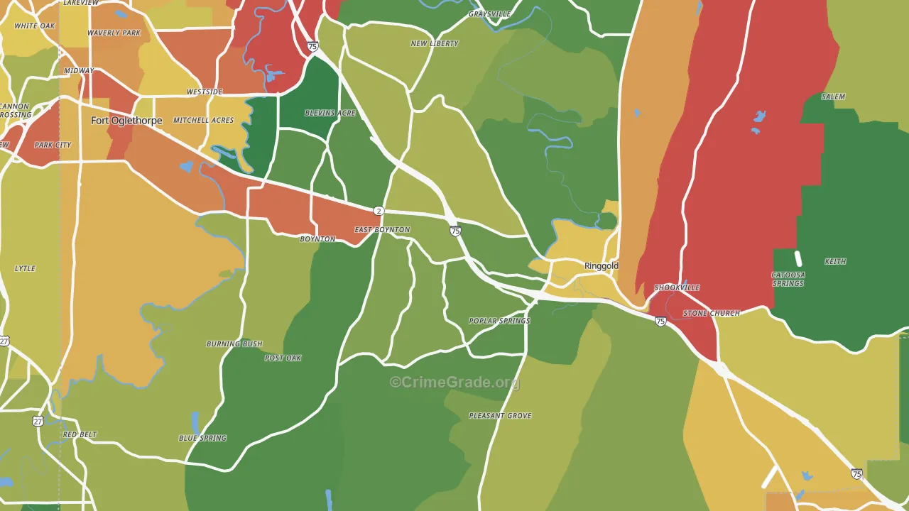 Ringgold, GA Map of Theft Rates