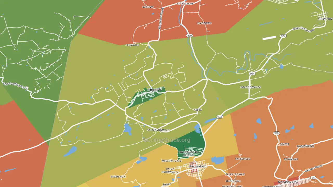 Ringtown, PA Map of Theft Rates