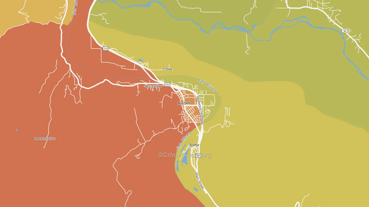 Rio Dell, CA Map of Theft Rates