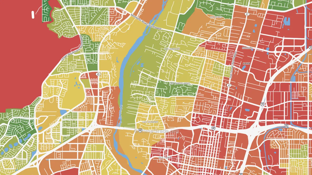 Rio Grande, Albuquerque, NM Map of Theft Rates