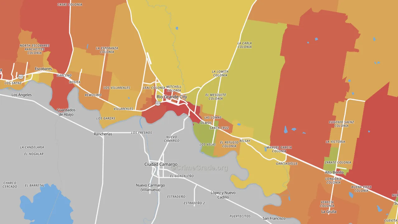 Rio Grande City, TX Map of Theft Rates