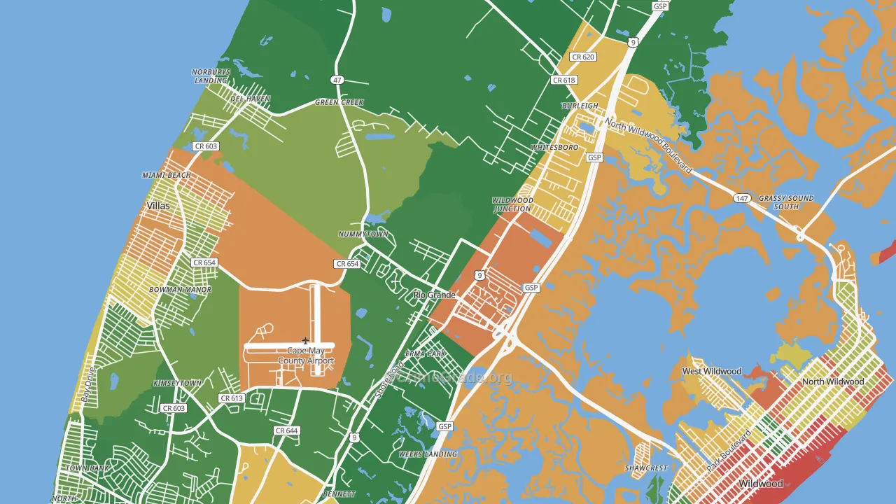 Rio Grande, NJ Map of Theft Rates