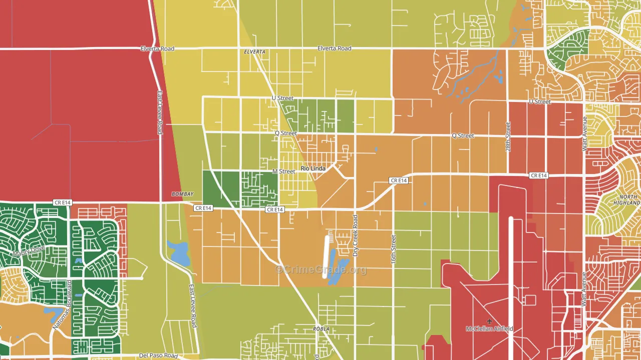 Rio Linda, CA Map of Theft Rates