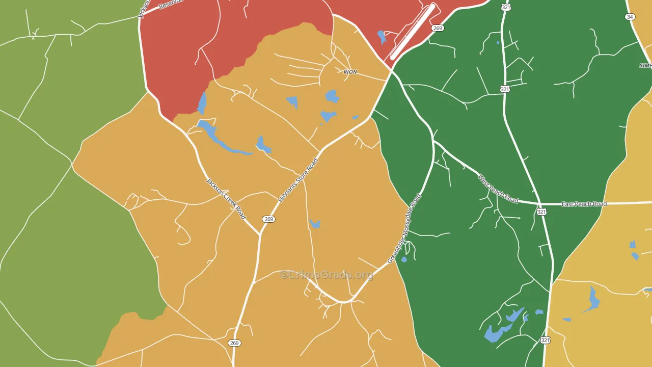 Rion, SC Map of Theft Rates