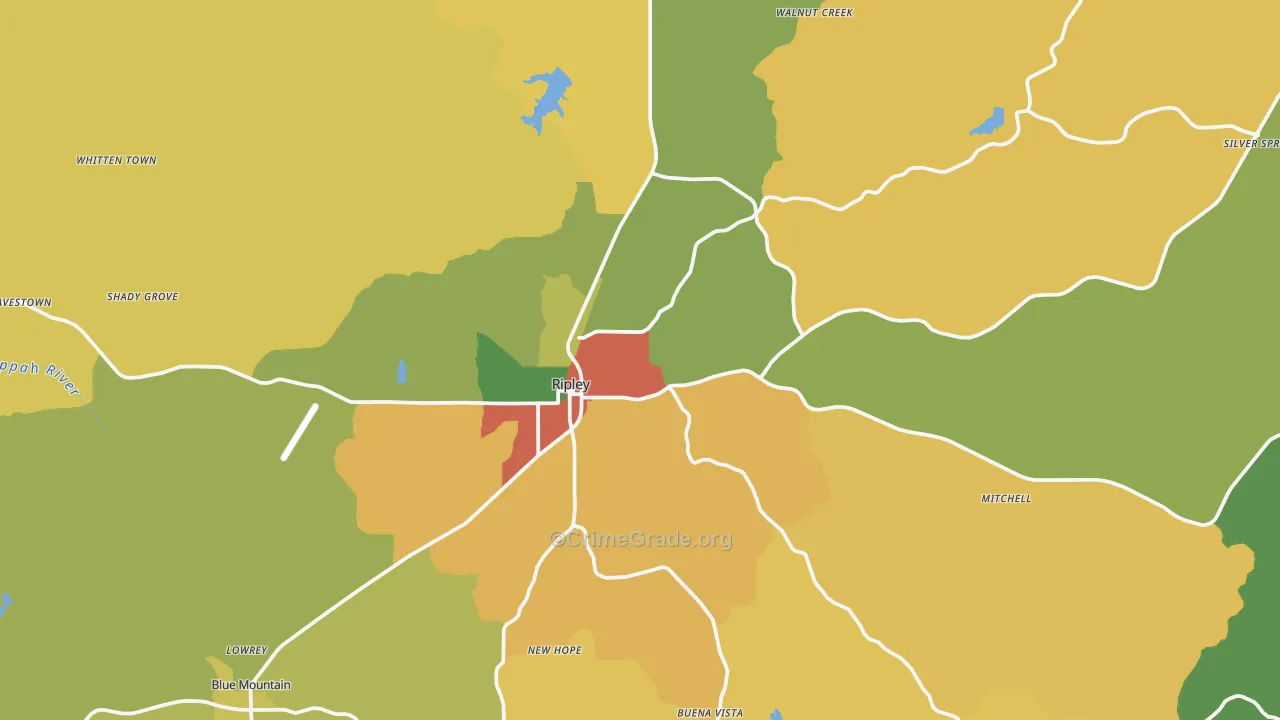 Ripley, MS Map of Theft Rates