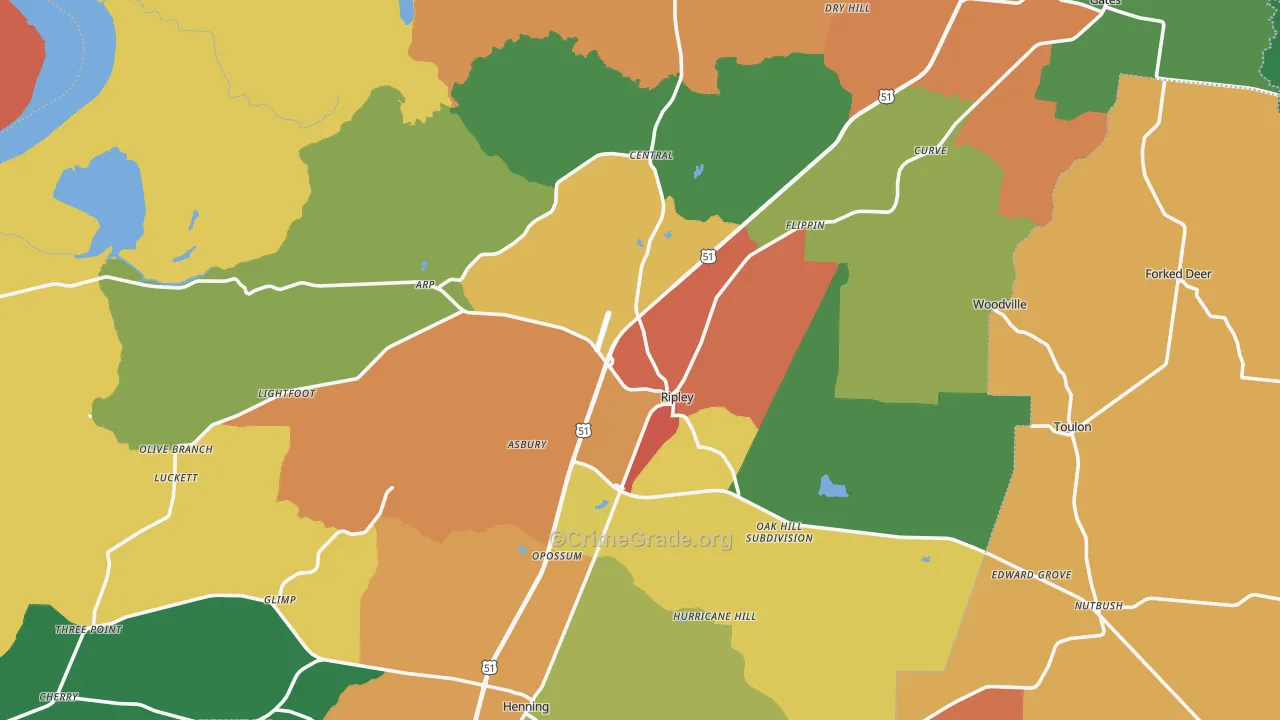 Ripley, TN Map of Theft Rates